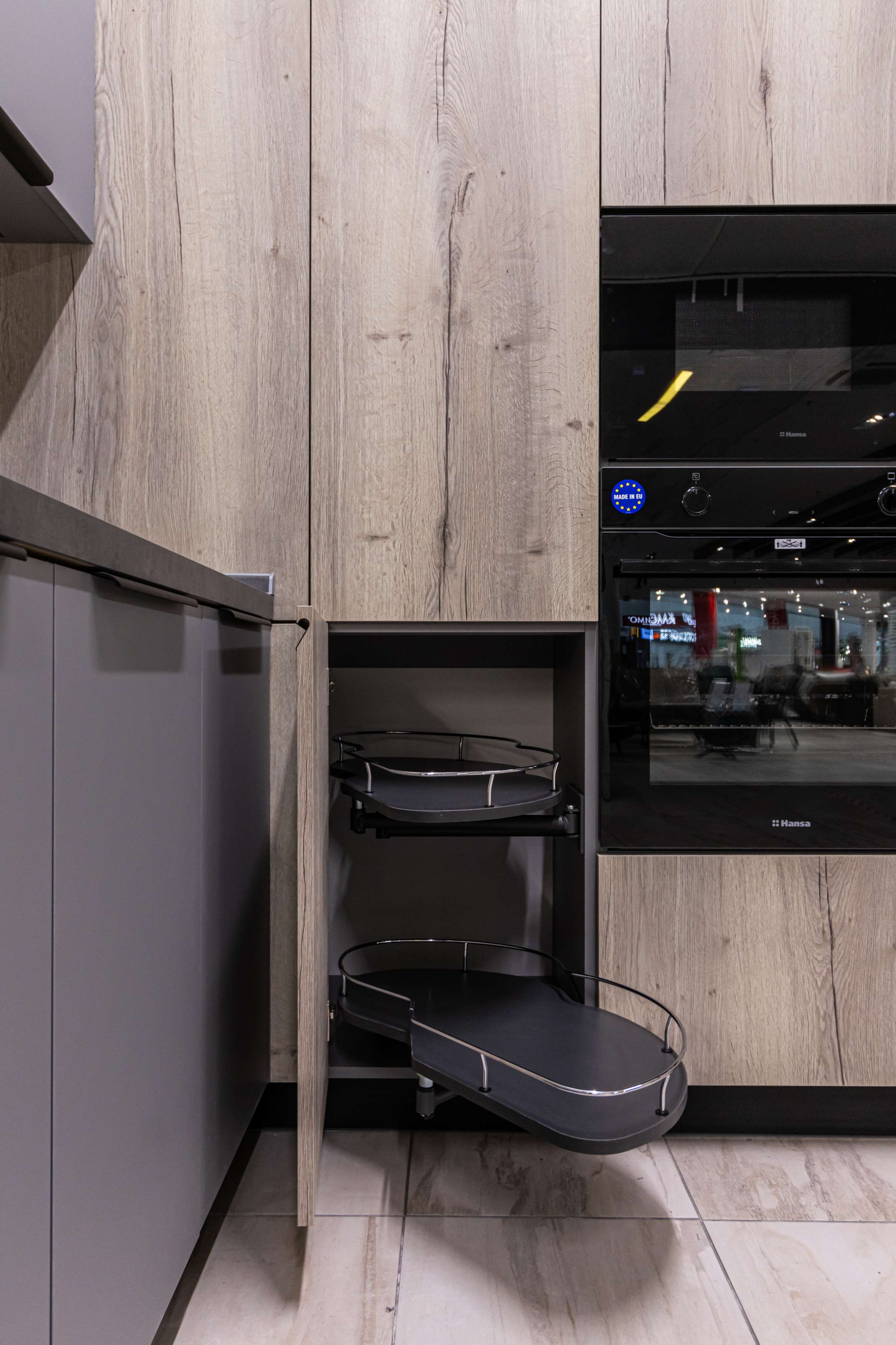 Кухня с островом Акрил Серый 