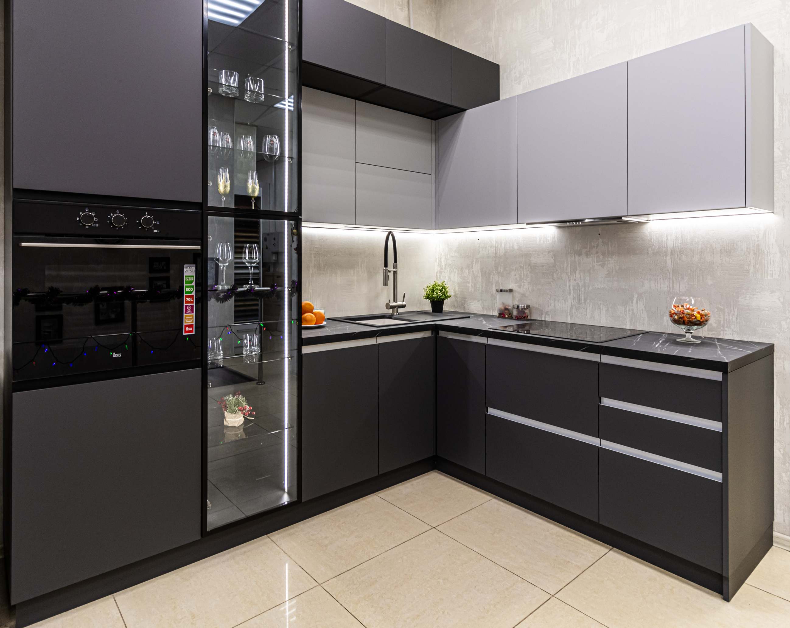 Кухня с витриной Грифель Пепельный