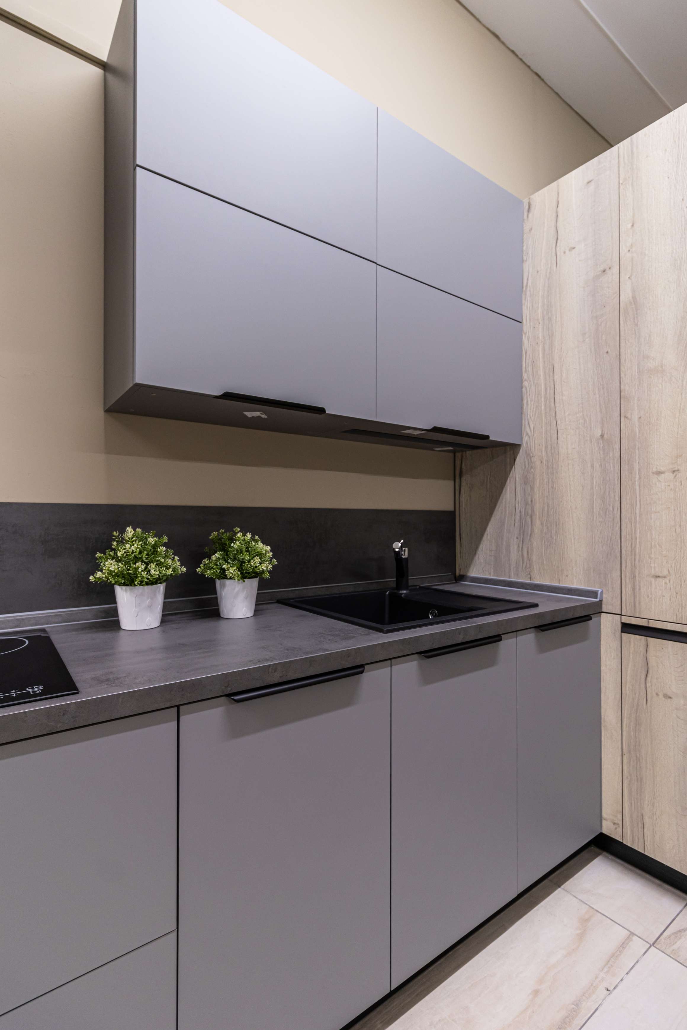 Кухня с островом Акрил Серый 