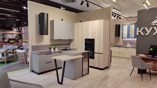 Кухня с островом Акрил Серый 